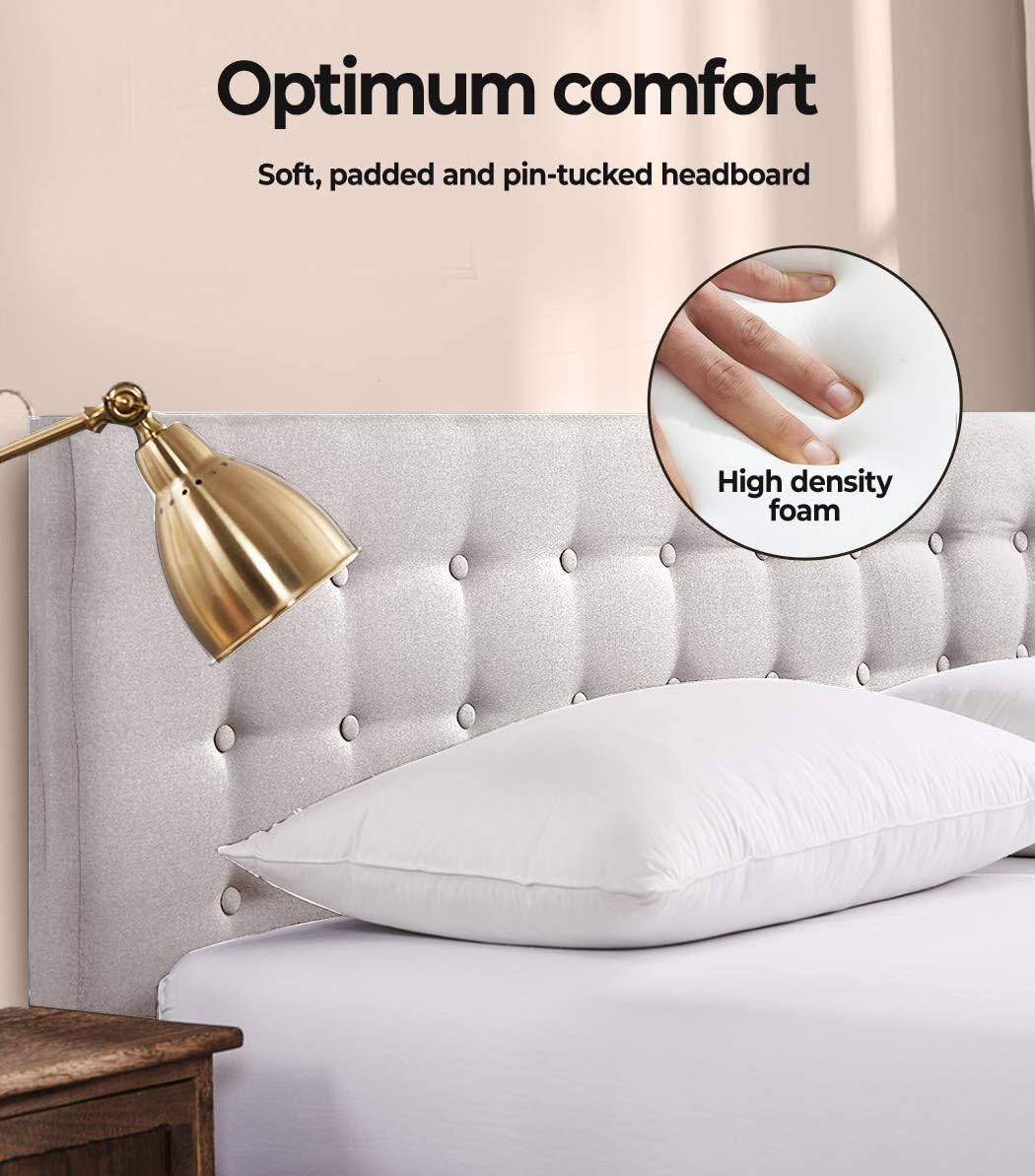 Levede Bed Frame Base with Gas Lift Storage Double Size Beige Platform Fabric