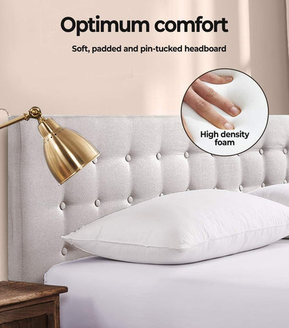 Levede Bed Frame Base with Gas Lift Storage Double Size Beige Platform Fabric