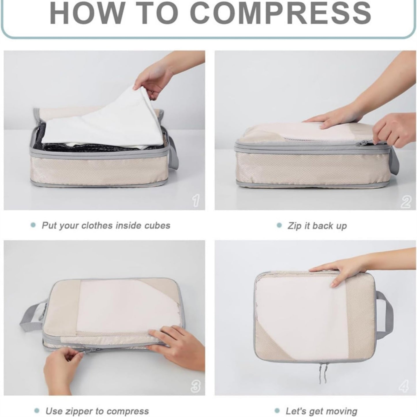 Rantuia 8 Piece Travel Storage Bag Set - Lightweight Compression Packing Cubes for Travel, Waterproof Nylon Material, Scratch-Resistant, Breathable - Luggage Organizer Pouches Off White