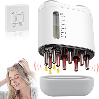 Electric Hair Brush & Scalp Massager with Oil Dispenser, Mess-Free Applicator for Nourishing Scalp and Hair Care, Rechargeable with USB Cable, Travel-Friendly, White
