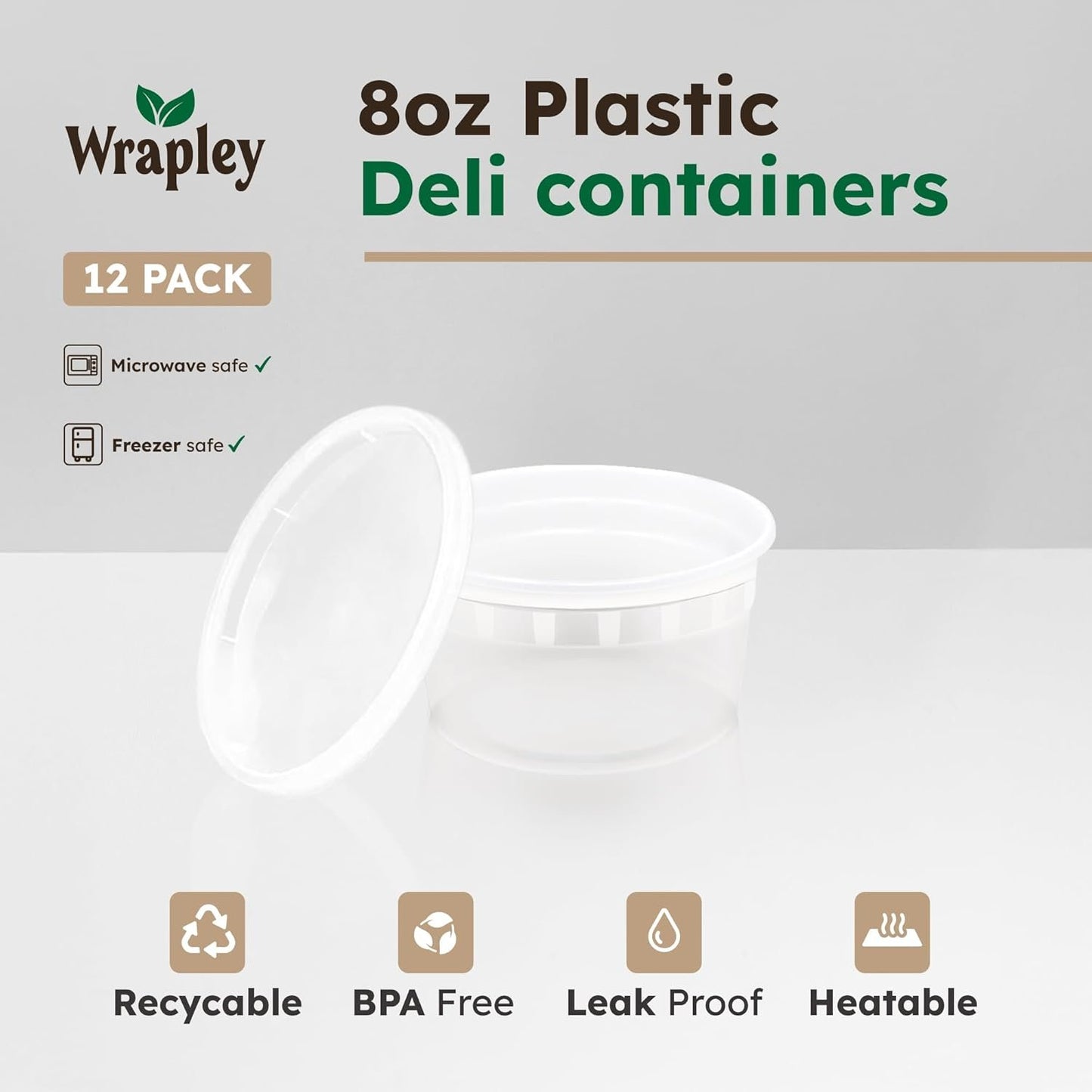 Deli Food Containers with Lids – 12 Reusable Plastic Containers for Food Storage – Ideal for Meal Prep, Leftovers, and Kitchen Storage – Dishwasher, Freezer, and Microwave Safe – 12 Pcs, 8oz