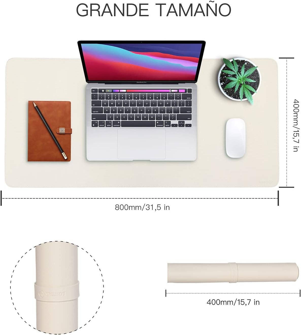 SOJITAS Non-Slip Desk Pad, Waterproof PU Leather Desk Mat, 31.5" x 15.7" Large Mouse Pad Double Sides Easy Clean for Office Home (Beige - Flocking)