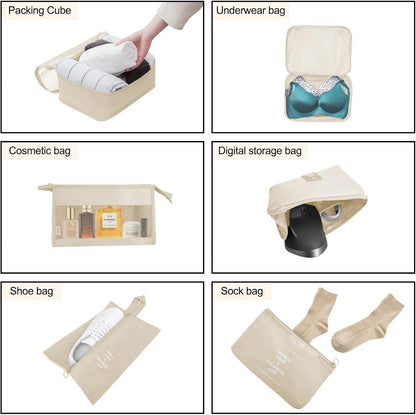 DAWNTREES 9 Set Packing Cubes for Travel, Luggage Suitcase Organizer,with Shoe Bag,Compression Packing Cubes,Cosmetics Bag, Travel Accessories Bags Made with Wearable Waterproof Fabric