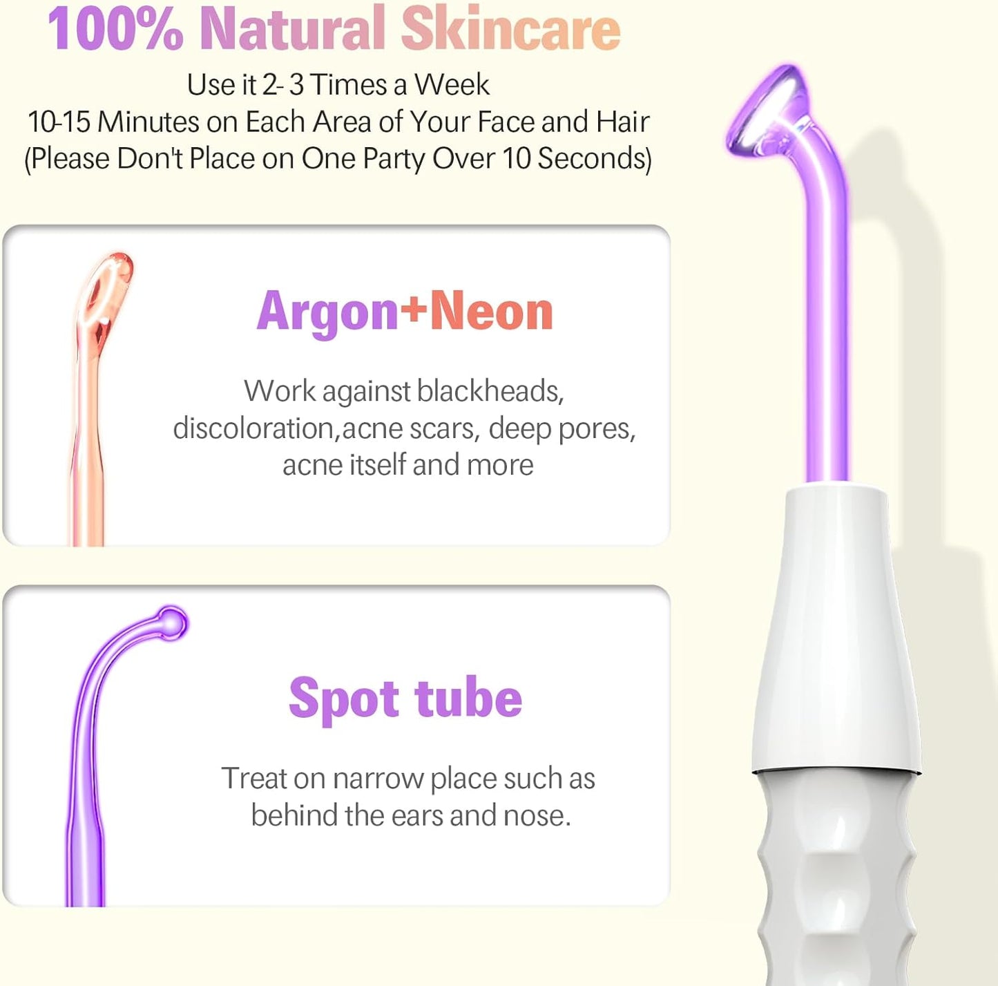 High Frequency Face Machine, 6 Pieces, Neon Gas Sticks and Argon Gas Sticks, Beauty Device for Skin Care, Acne Treatment, Skin Tightening, Wrinkle Reduction, Facial Cleanser