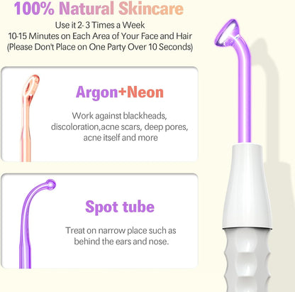 High Frequency Face Machine, 6 Pieces, Neon Gas Sticks and Argon Gas Sticks, Beauty Device for Skin Care, Acne Treatment, Skin Tightening, Wrinkle Reduction, Facial Cleanser