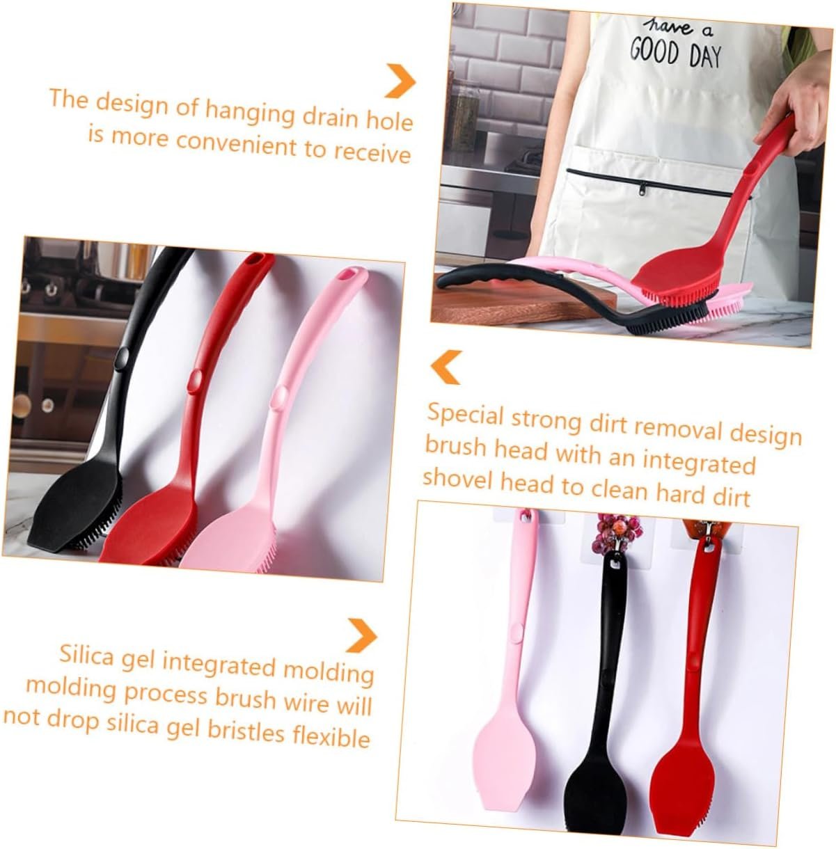 FRCOLOR Long Handle Silicone Cleaning Brush for Pots and Dishes Durable Kitchen Scrubber with Comfortable