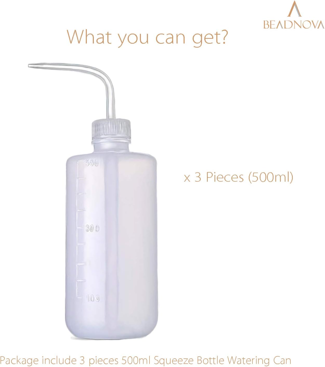 BEADNOVA Irrigation Bottle 500ml 17oz Indoor Plant Watering Can Water Squirt Plastic Rinse Bottle for Eyelash Extensions Eye Wash Tattoo Lab (3pcs)