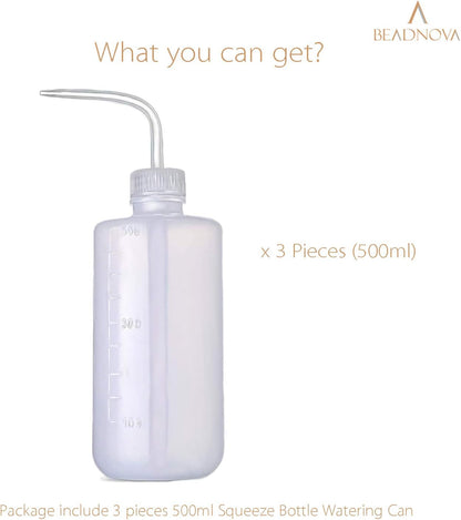 BEADNOVA Irrigation Bottle 500ml 17oz Indoor Plant Watering Can Water Squirt Plastic Rinse Bottle for Eyelash Extensions Eye Wash Tattoo Lab (3pcs)