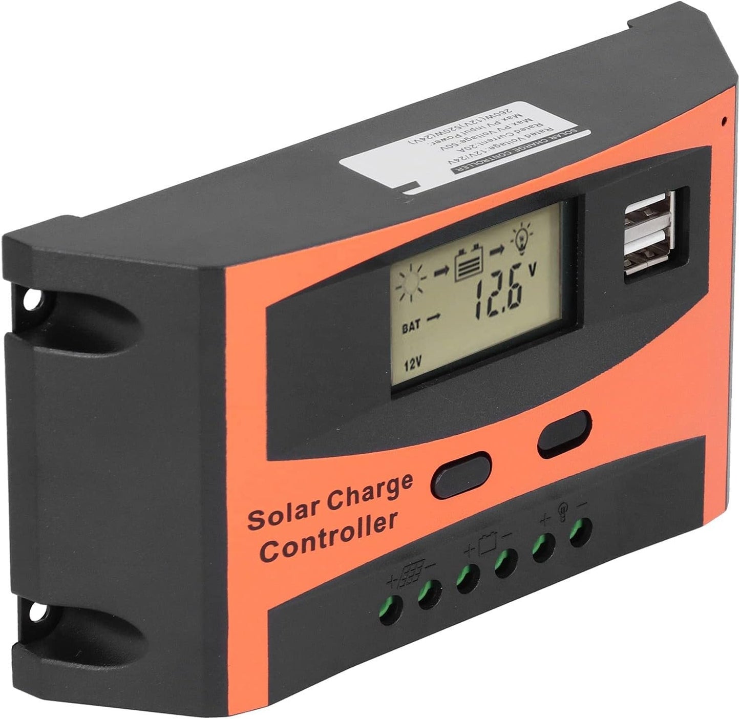 Solar Charge Controller LCD Display 12V 24V 20A Adjustable Dual USB Output with Overload Protection for Home Industry and Commerce Use ABS Material