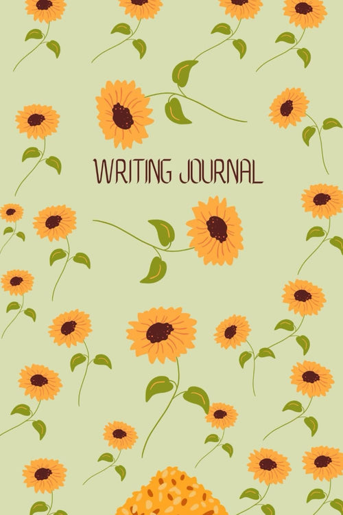Raining Sunflowers Olive Green Writing Journal, 120 pages, 6” x 9” inches, glossy cover