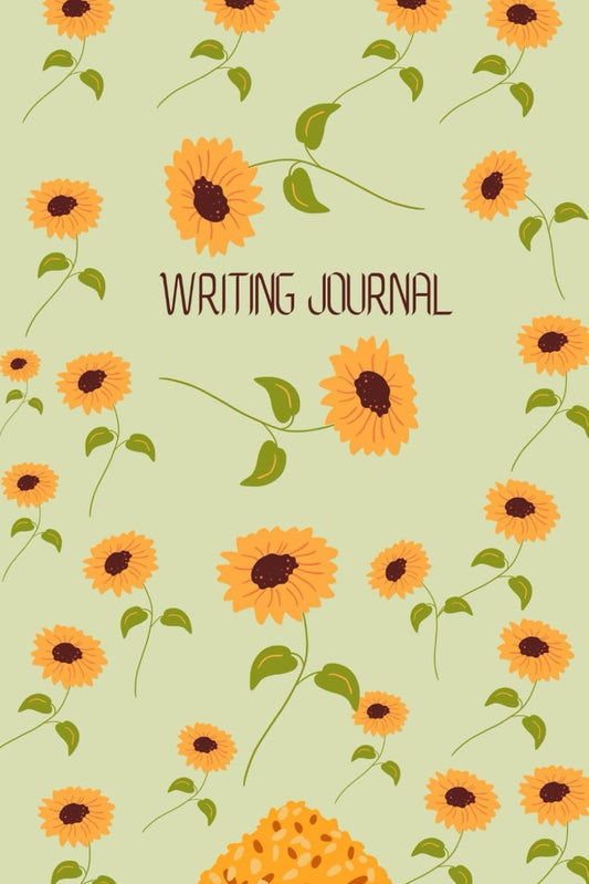 Raining Sunflowers Olive Green Writing Journal, 120 pages, 6” x 9” inches, glossy cover