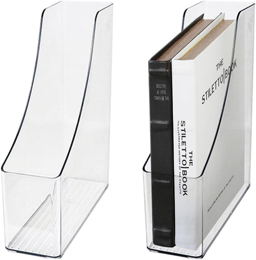 YIQXKOUY 2 Pieces Acrylic Magazine File Holder Clear Desk Organizers File Organizer for Desk Desktop File Magazine Book Storage Shelf for File Storage Book Bin and Office Desk Accessories