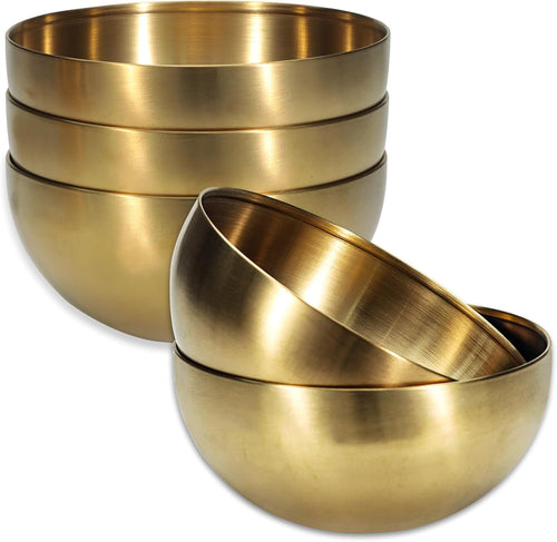 5 Pack 25 Oz Stainless Steel Bowl Set, Heat Insulated Metal Soup Bowls, Matte Finish Cereal Bowls for Rice Salad Noodle Snack Cooking Kitchen Ice Cream Serving Mixing Prep (Gold)