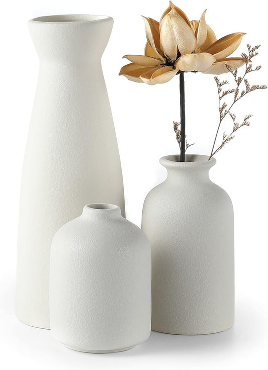 CEMABT Ceramic Vase Set-3 Small Flower Vase for Decor, Minimalist Boho Style Decor for Wedding Dinner Table Party Living Room Office Bedroom … (White)