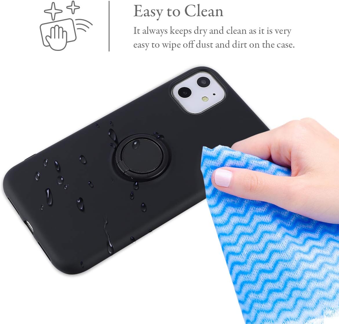 UEEBAI Case for iPhone 11, Slim Liquid Silicone Phone Case with 360 Rotatable Ring Holder Kickstand wtih Magnetic Car Mount Gel Rubber Shockproof TPU Bumper Case Cover for iPhone 11 6.1 - Black