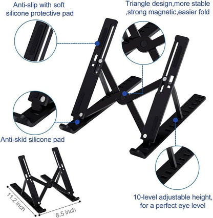 Adjustable Folding Cooling Laptop Stand Notebook Bracket Portable Tablet Holder (Black)