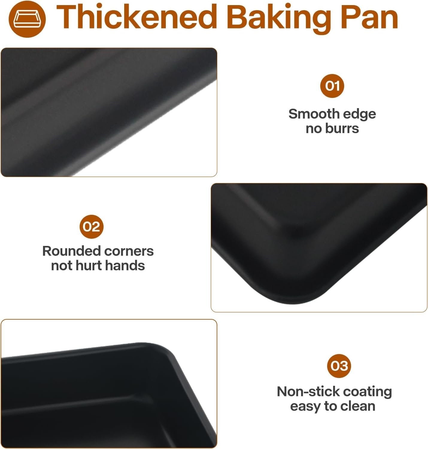 Barlket Black Deep Baking Pans Set Nonstick 9/11/13 Inch Rectangle Cake Pan Heavy Duty Thickness Bakeware for Toaster Oven, Thanksgiving Christmas Roast Turkey, 3-Pack