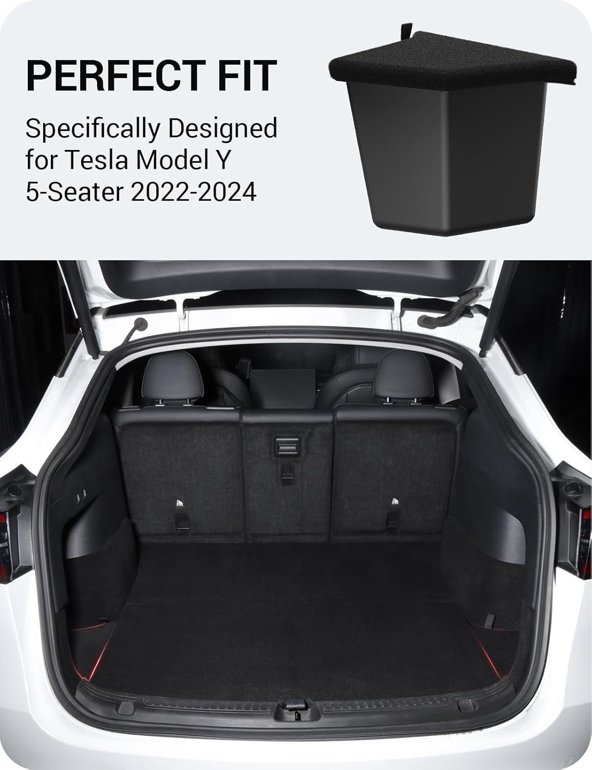 BASENOR 2022-2025 Tesla Model Y Trunk Organizer Waterproof Rear Trunk Storage Bins Side Box with Carpeted Lip Interior Accessories Set of 2 for Model Y 5-Seater