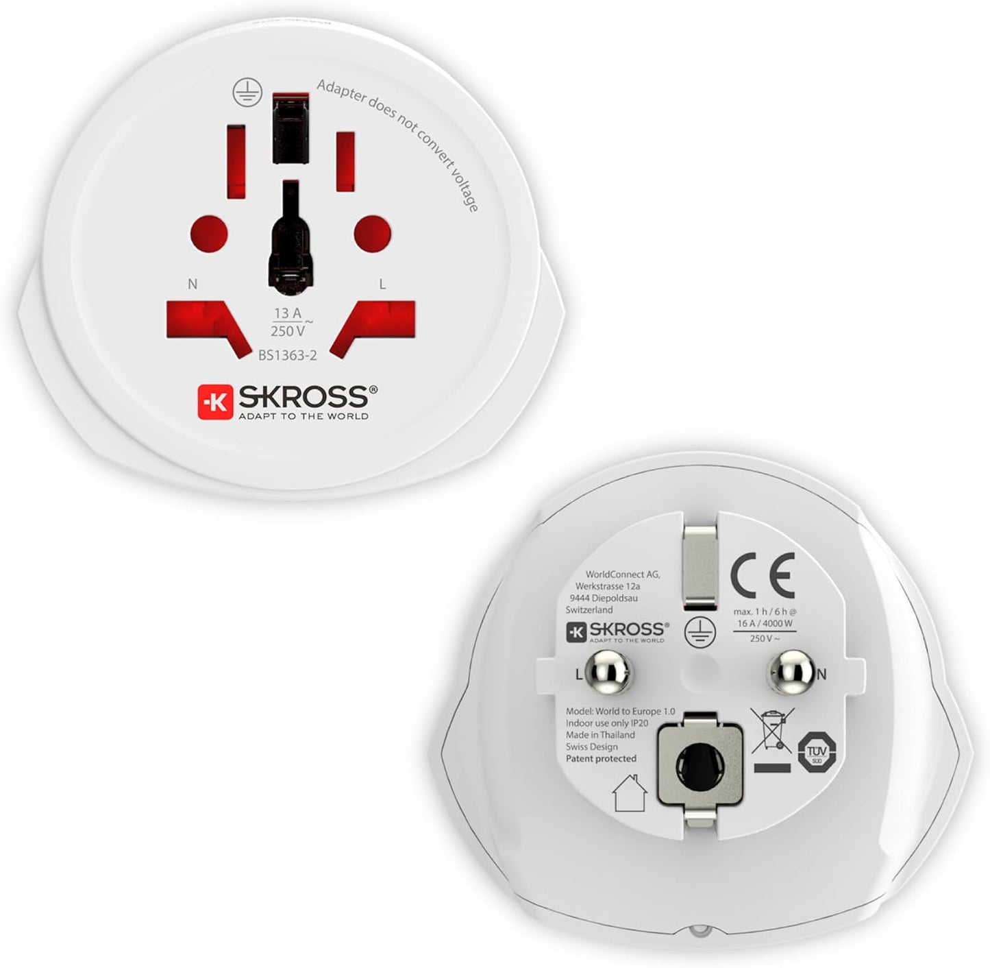 SKROSS Country Travel Adapter - World to Europe - white