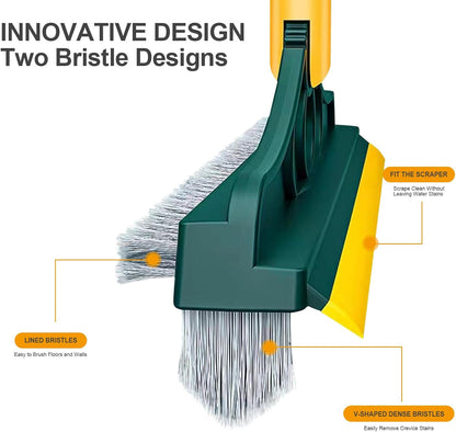 Grout Scrub Brush - Long Handle Cleaning Tool, Floor Scrubber | 3-in-1 Bathroom Brush with Rotating Head, Stiff Bristles for Tile, Shower, Deck, Wall, Kitchen Cleaning Essentials