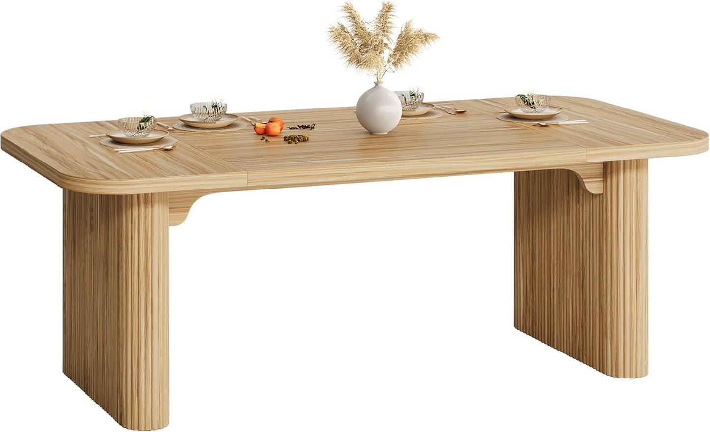 Tribesigns Farmhouse Dining Table for 4-6 People, 62-Inch Modern Kitchen Table with Double Robust Pedestal, Long Rectangular Wooden Dinner Table for Dining Room, Natural (Only Table)