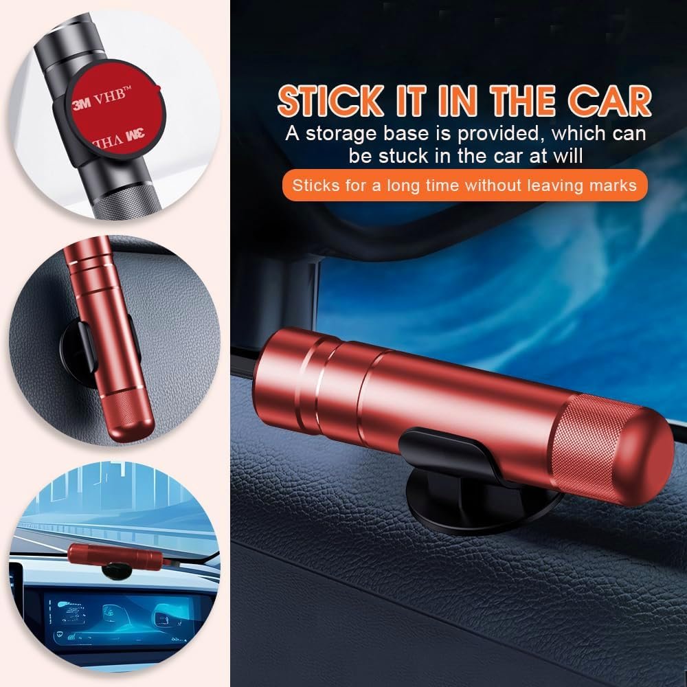 Chamgeco 2PCS Car Glass Breaker with Seatbelt Cutter, Portable 2-in-1 Safe Hammer Car Window Breaker Under Water, Functional Auto Glass Breaker, Emergency Window Breaking Tool Car Escape Tools (Red)