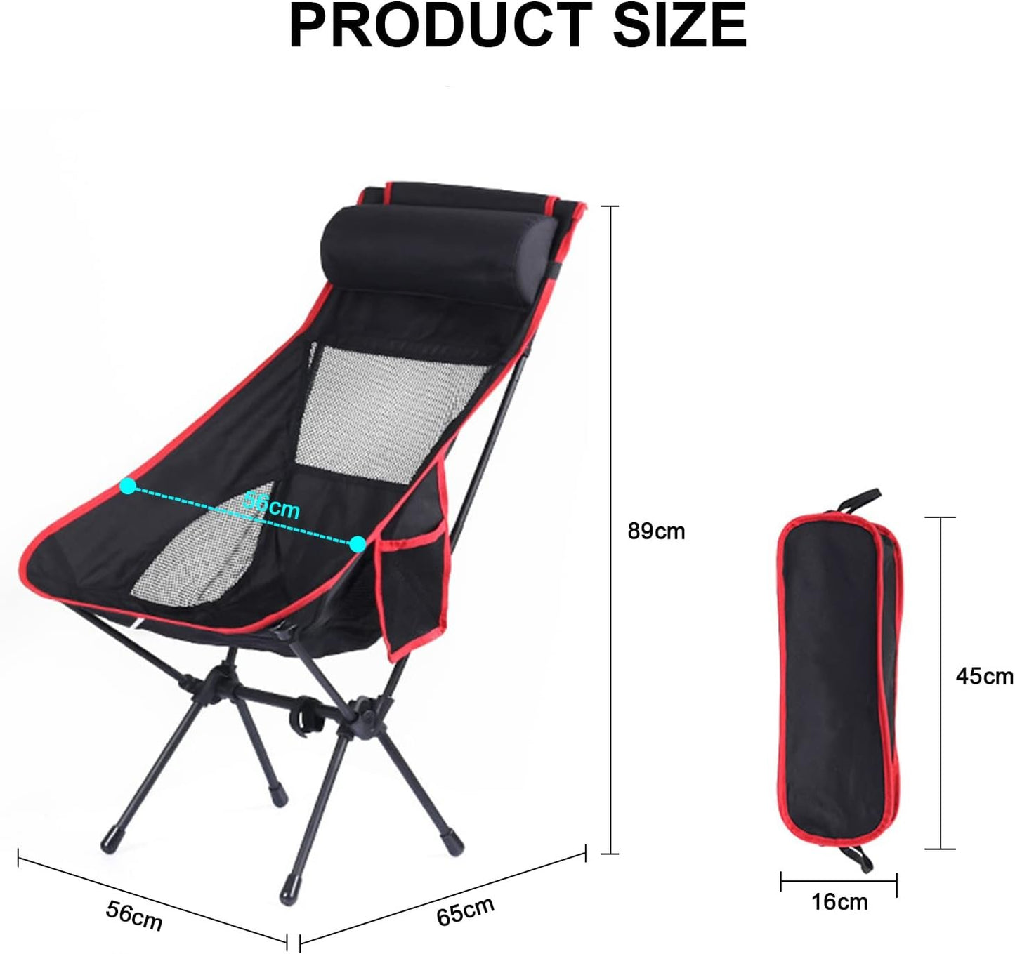 Petgin High Back Folding Camping Chair with Removable Pillow, Side Pocket,Heavy Duty for Hiking, Outdoor Camp, Backpacking, Festival, Travel, Beach, Picnic, Fishing