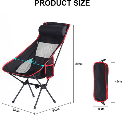Petgin High Back Folding Camping Chair with Removable Pillow, Side Pocket,Heavy Duty for Hiking, Outdoor Camp, Backpacking, Festival, Travel, Beach, Picnic, Fishing