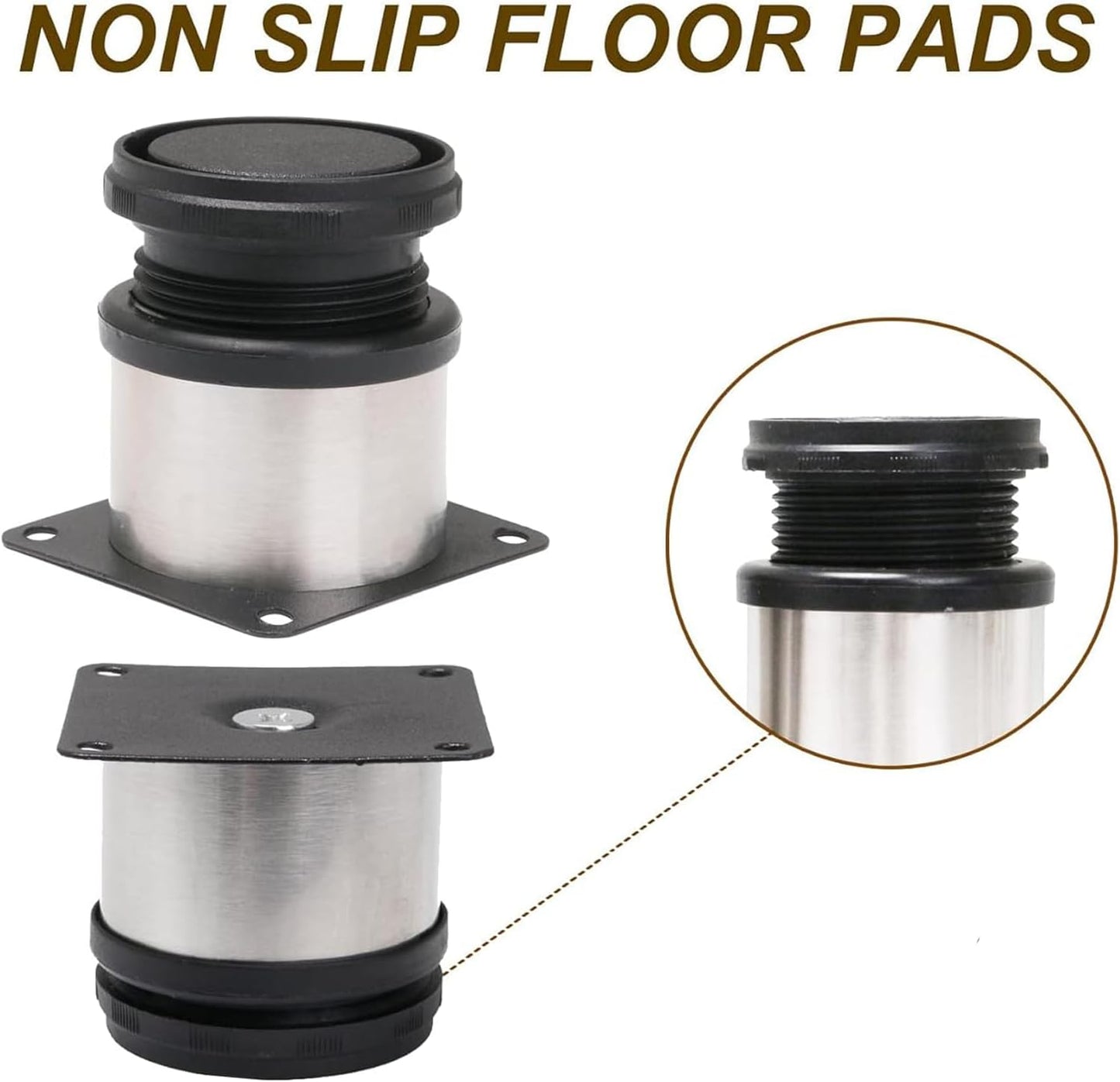 ASelected 8 Pieces Adjustable Furniture Feet 5 cm, Diameter 50 mm Pieces Adjustable Legs 0-15 mm Metal Base Feet Round Legs for Furniture, Paws Cabinet, Sofa, Table, Bed - Silver