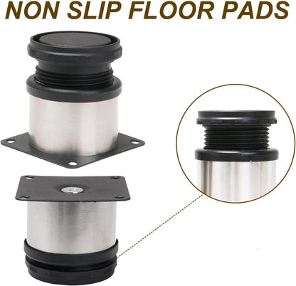 ASelected 8 Pieces Adjustable Furniture Feet 5 cm, Diameter 50 mm Pieces Adjustable Legs 0-15 mm Metal Base Feet Round Legs for Furniture, Paws Cabinet, Sofa, Table, Bed - Silver