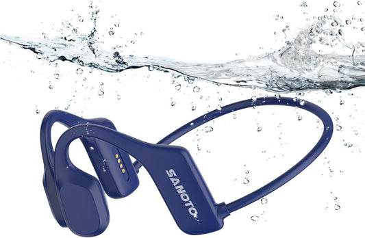SANOTO Bone Conduction Headphones Swimming Headphones, IP68 Waterproof Headphones, Open Ear Headphones Built-in MP3 8G Memory, Wireless Earphones Sport Headphones for Swimming, Running, Driving