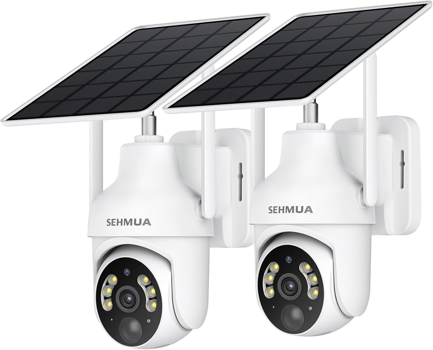 SEHMUA 2K Solar Security Cameras Wireless Outdoor, 2 Pack 360Â° View Pan/Tilt WiFi Security Camera Outside with Color Night Vision,Easy to Install, PIR Alarm, 2-Way Audio, Cloud/SD Storage