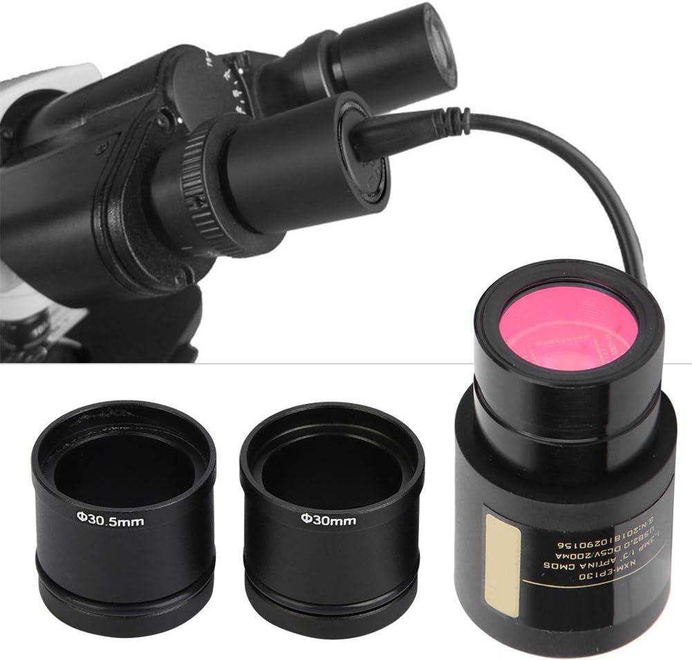 Electronic Microscope Eyepiece 1.3MP USB 2.0 Electronic Eyepiece with Two Microscope Adapter Rings 23.2mm 30.5mm 30.5mm Plug and Play