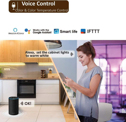 Smart Under Cabinet Lighting App, Alexa & Google Compatible Cabinet Lights – Linkable with Timer Under Counter Lights Fixtures for Kitchen, Book Shelf, Show Case (6 Lights Bar Kit)