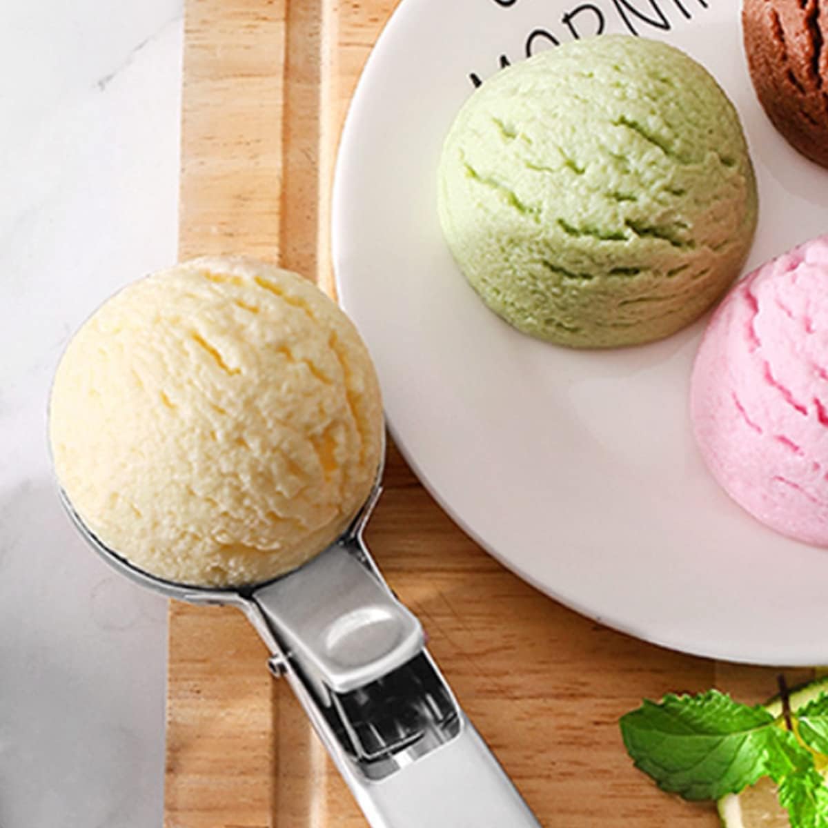 Folmywy 19.2 cm Ice Cream Scoop Trigger Lever Home Kitchen Gadgets Stainless Steel Portable DIY Baking Making Tool Fruits Melons Cookie Cupcake Muffin Meatball