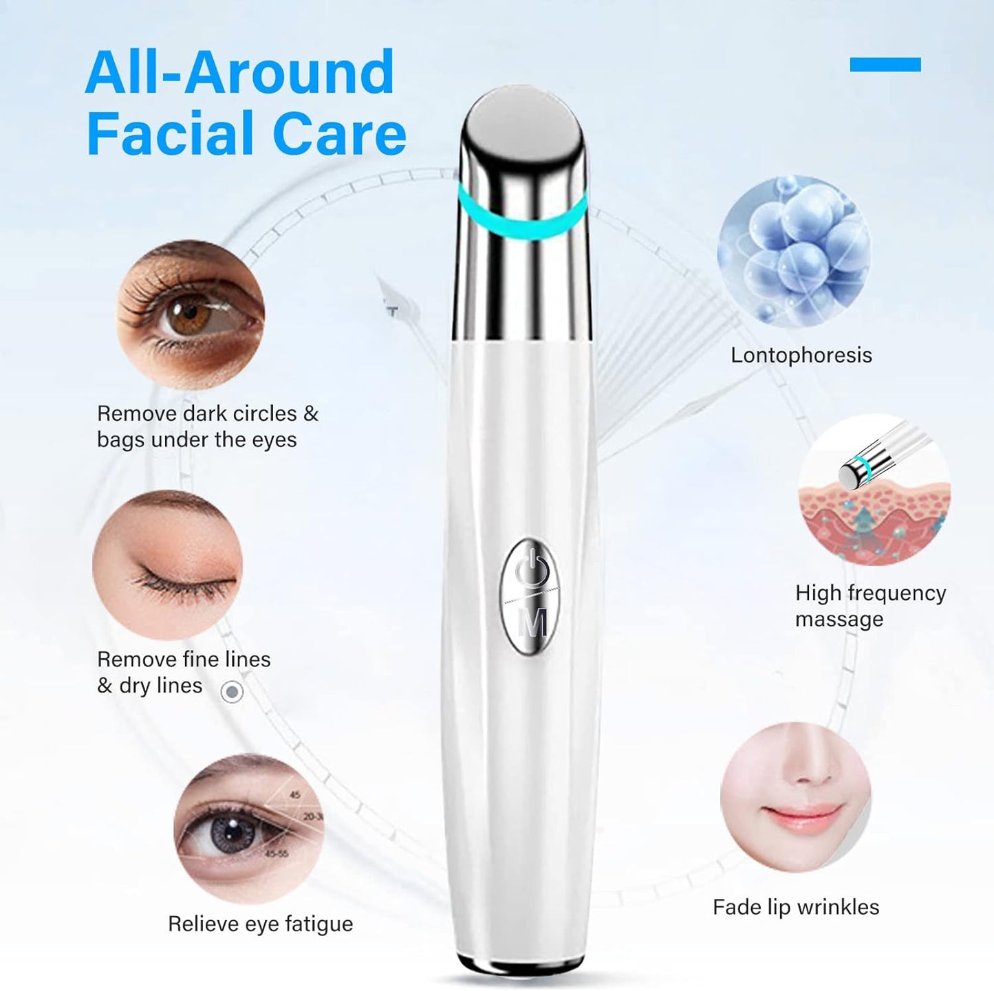 Eye Face Massager, Electric Facial Massage Wand Tool, 42℃ Heated Skin Care Device for Dark Circles and Puffiness, Smooth Lip Wrinkles, Promote Essence Absorption