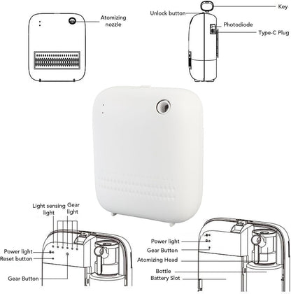 Smart Scent Air Machine, 120sqm Coverage Bluetooth App Control Waterless Essential Oil Diffuser USB Battery Powered Cold Air Diffusers with 150ml Oil Bottle for Home Hotel Spa