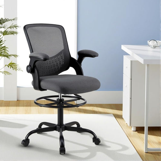Artiss Office Chair Drafting Chairs Stool Home Office Computer Desk Chair Studios Mesh Grey