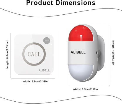 ALIBELL Personal Alarm 120dB Siren, Emergency Alarm System for Home/Shop/Factory, 2 Emergency Buttons + 1 Siren (Battery Operated and Plug-in Mains Powered)