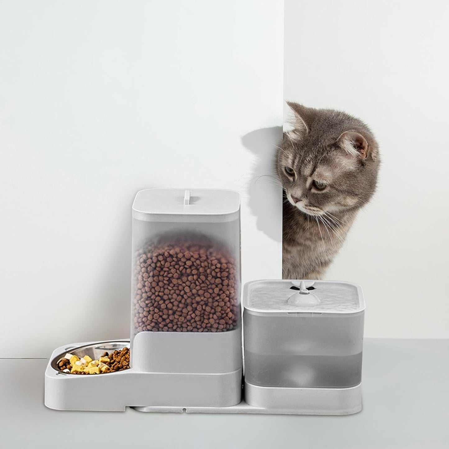 Automatic Cat Food Dispenser, Dog Food Dispenser Automatic Feeder, Drinker Waterer Large Capacity Pet Supplies, Storage Container for Kitten Puppy Feeding Watering