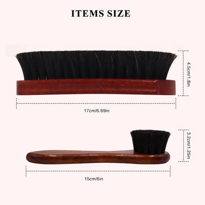 Horse Hair Shoe Brush Shoe Cleaning Brush Kit Horsehair Leather Boots Polish Shine Cleaner Brush Dauber Applicator (Black)