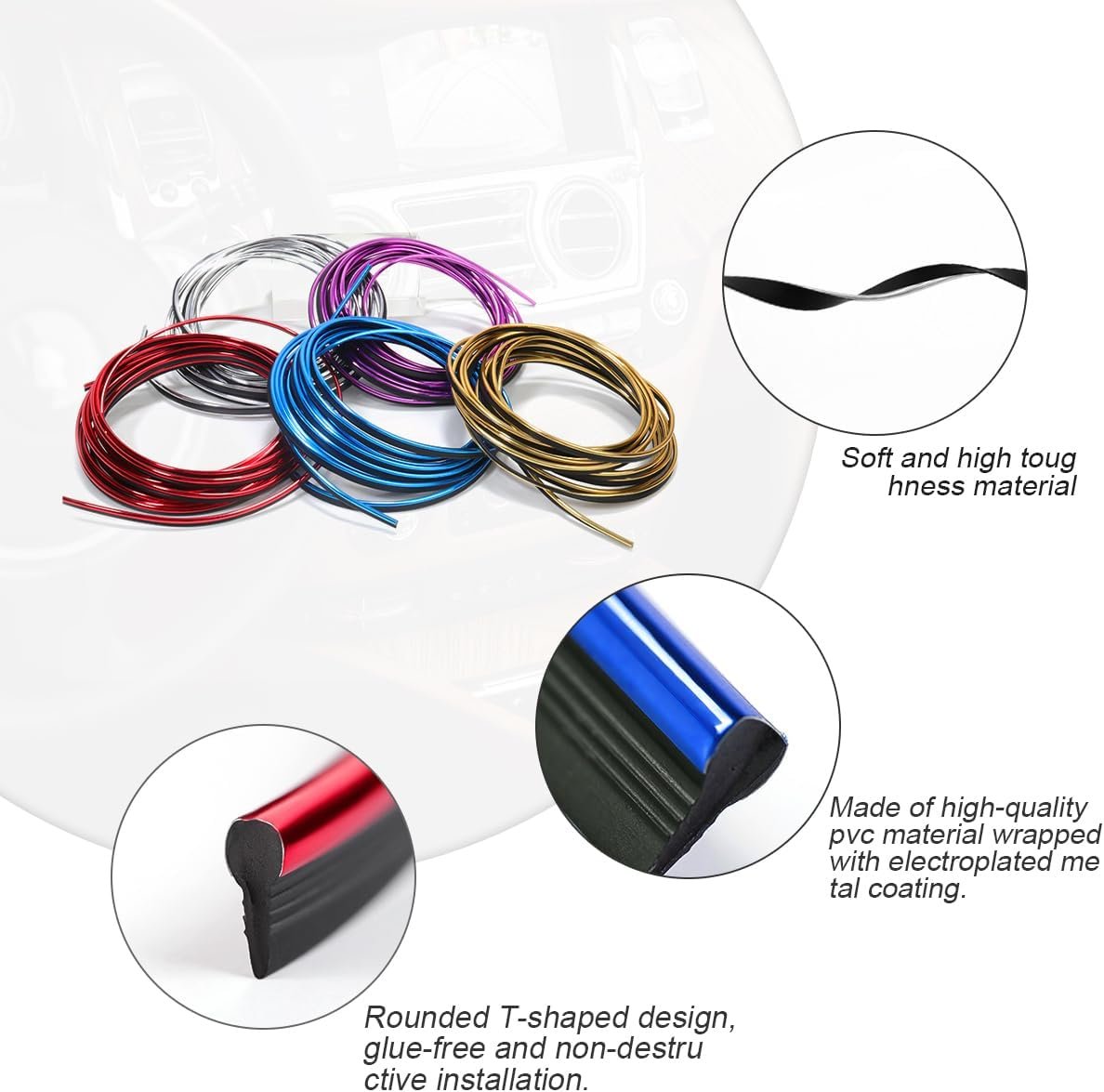 XINLIYA Car Interior Moulding Trim Strips, 33Ft/10M Universal Electroplating Decoration Filler Insert Strips, Styling Dashboard DIY Flexible Strip, Garnish Accessory with Installing Tool（Red）
