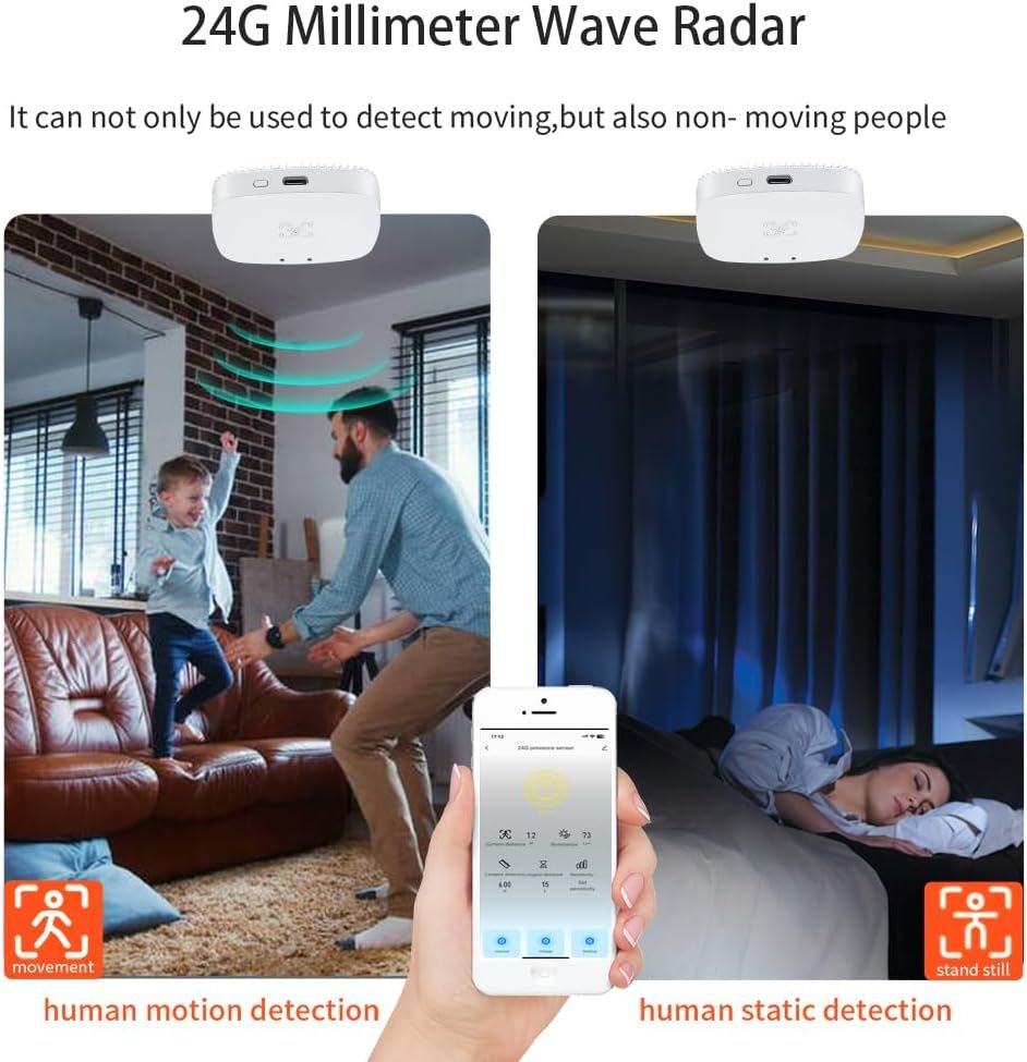 MmWave Human Presence Sensor,Zigbee Millimeter Wave Radar PIR Wired Motion Sensor,Requires TUYA HUB,Support Home Assistant via Zigbee2mqtt,for Indoor Home Automation