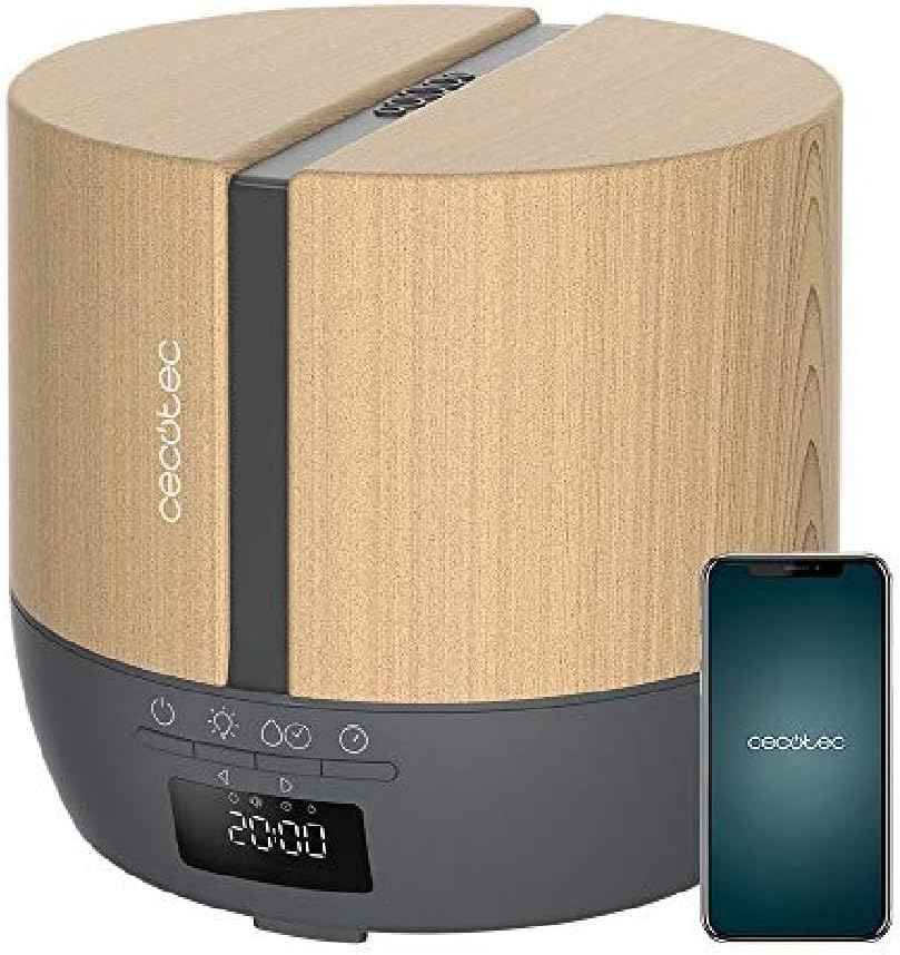 Cecotec PureAroma 550 Connected Grey Woody Aroma Diffuser, 500 ml Capacity, LED Display, Speaker, Bluetooth Control, App, 12-Hour Timer, 3 Operating Modes, 30 m2 Range, V1705252