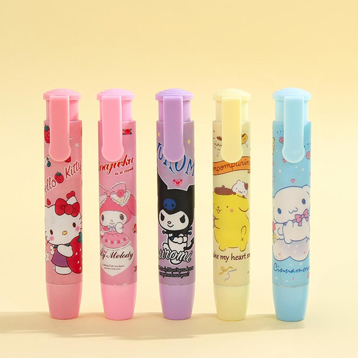 6 Pcs Mechanical Pencils with 5 Pcs Retractable Eraser, Cute Eraser Pencil, Cartoon Creative Stationery Supplies for Girls
