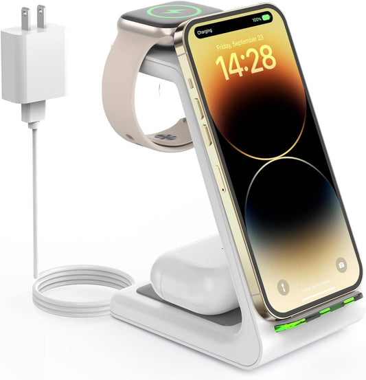 Wireless Charging Station for Apple - 3 in 1 Wireless Charger Stand Dock Watch and Phone Charger Station for Apple Watch 10/8/7/SE/6/5/4/3/2, iPhone 16 15 14 13 12 Pro Max SE XS X, AirPods Pro/3/2/4