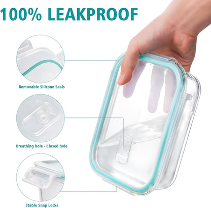 Feshory 1 Pack Airtight Glass Food Storage Containers with Lids (370 ML) - Glass Meal Prep Food Containers, Lunch Box Safe for Microwave, Freezer, Dishwasher Kitchen Storage & Organisation