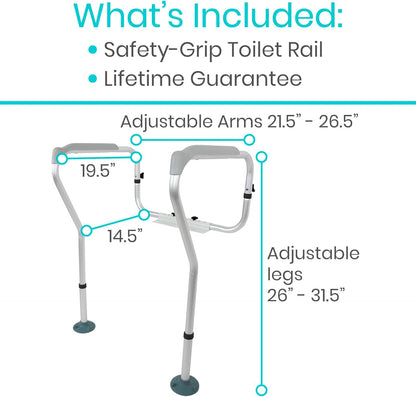 Toilet Rail by Vive - Bathroom Safety Frame for Elderly Handicap and Disabled - Toilet Safety Handrail Grab Bar - Adjustable Height