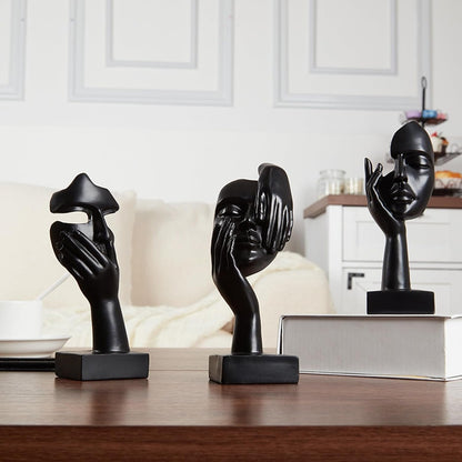 maozyiltle Set Of 3 Women Face Statues Collectible Black Gold Thinker Statue Modern Art Home Decor Gift For Friends (Black)