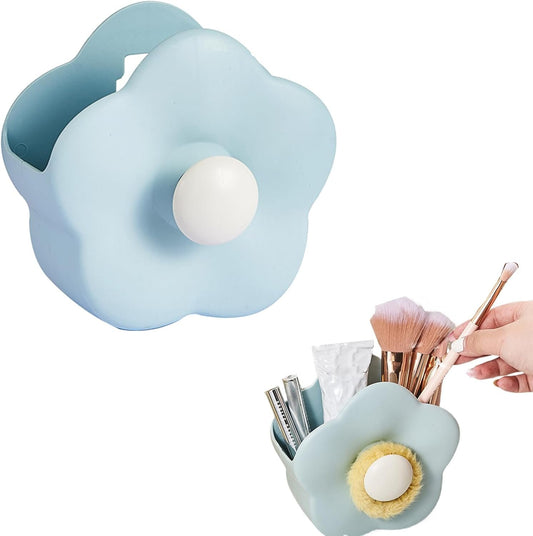Flower-shaped Pen Holder for Desk,Multifunctional Plastics Makeup Brush Holder Cute Desk Accessories pen organizer for Home Office Table Decor .(Blue)